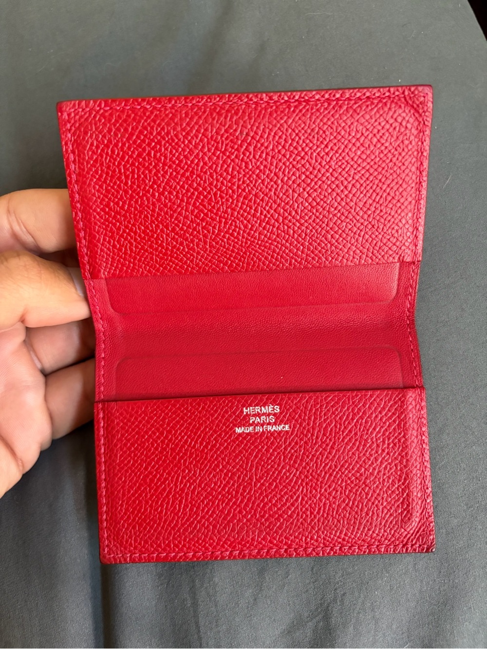 Hermès Epsom Leather Card Holder Wallet Red • Made in France • Authentic